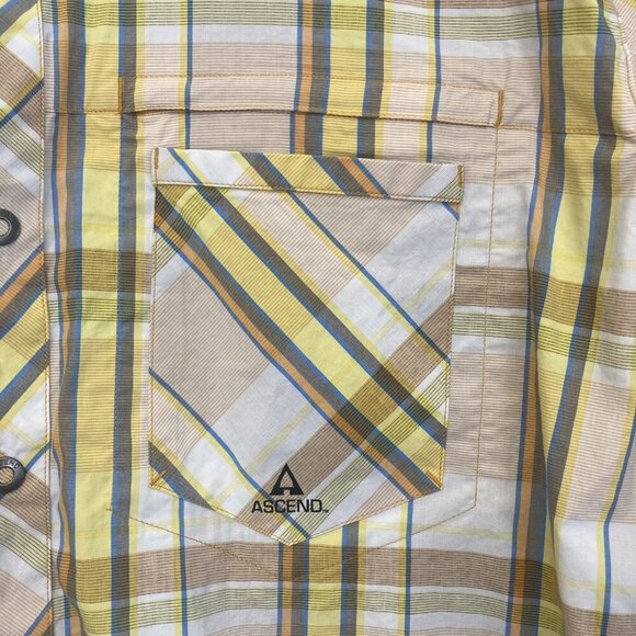 Ascend Snap Up Lightweight Shirt Mens 2XL Plaid Yellow Brown Outdoor Pocket XXL - Picture 5 of 13